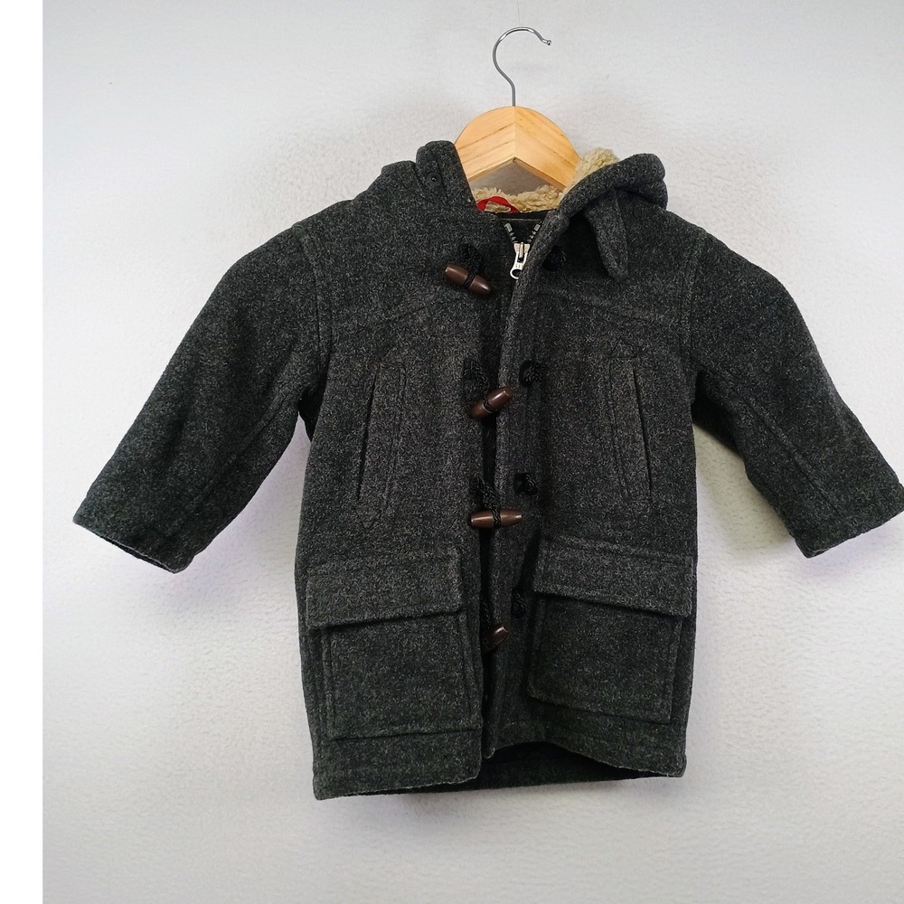 Classic Winter Baby Gap Toddler 18-24 Months Gray Wool Toggle Duffle Coat Hooded